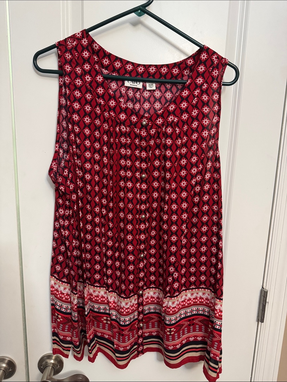 Cato Red and Black Printed Sleeveless Tunic